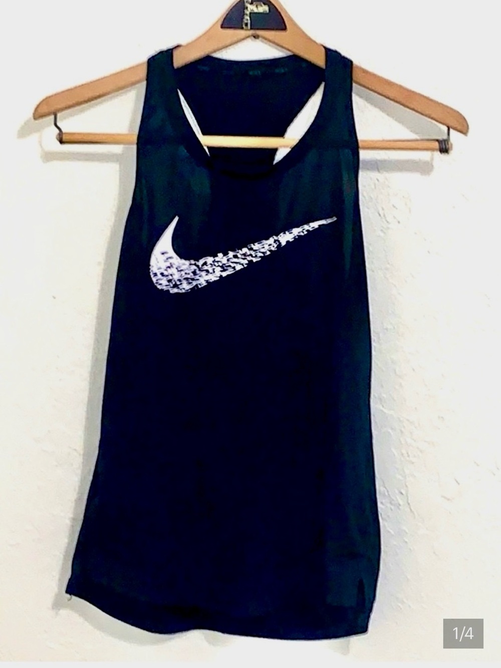 Nike Dri-FIT Tank Top Womens XS Black Racerback Speckled Animal Print Swoosh